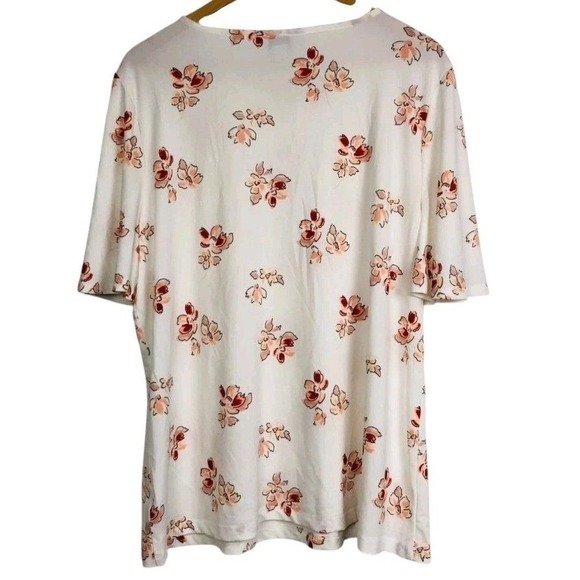 Liz Claiborne Tops - Liz Claiborne Ivory Floral‎ Keyhole Neck Pearl Accent Flutter Sleeve Blouse 2X